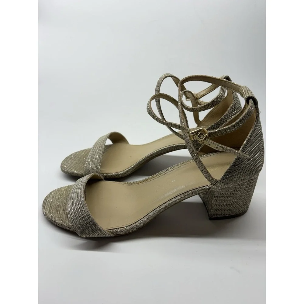 Michael Kors Serena Flex Ankle Strap Dress Sandals Women 10M Block Heel Gold